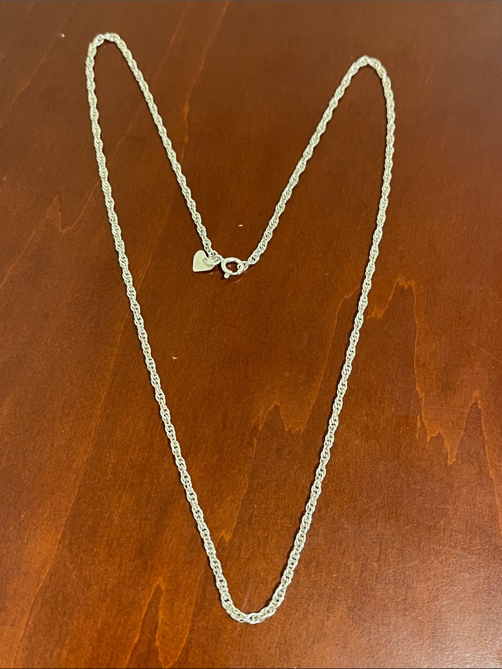 Sterling Silver Link Chain 24 inches with Heart Hang Tag marked 925 and DTR